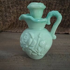 Avon, 1978, Victorian, Rose Milk Glass Pitcher, w/topper, excellent condition!